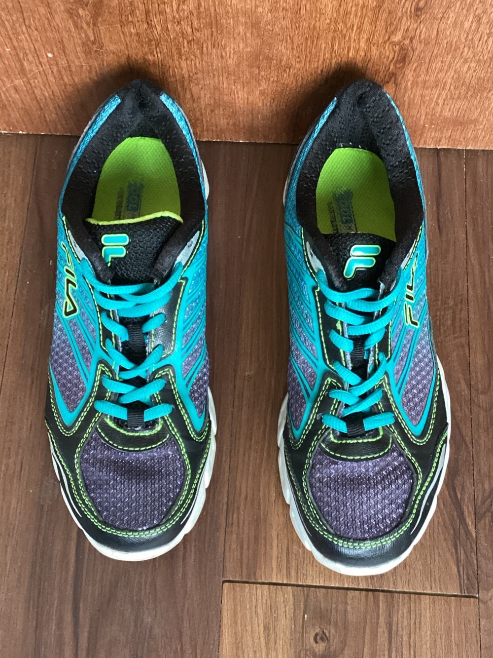 Fila Women’s Teal, Purple and Neon Green Athletic Sneakers Women’s Sz 10 #893686